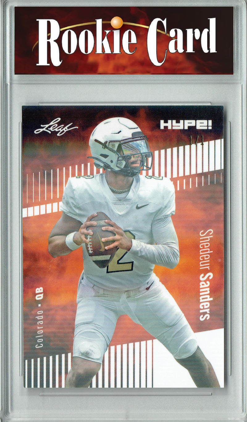 Shedeur Sanders Rookie Card Colorado Football Trading Card 2024 Leaf HYPE! #155A White Shimmer 1/1  Certified Mint+