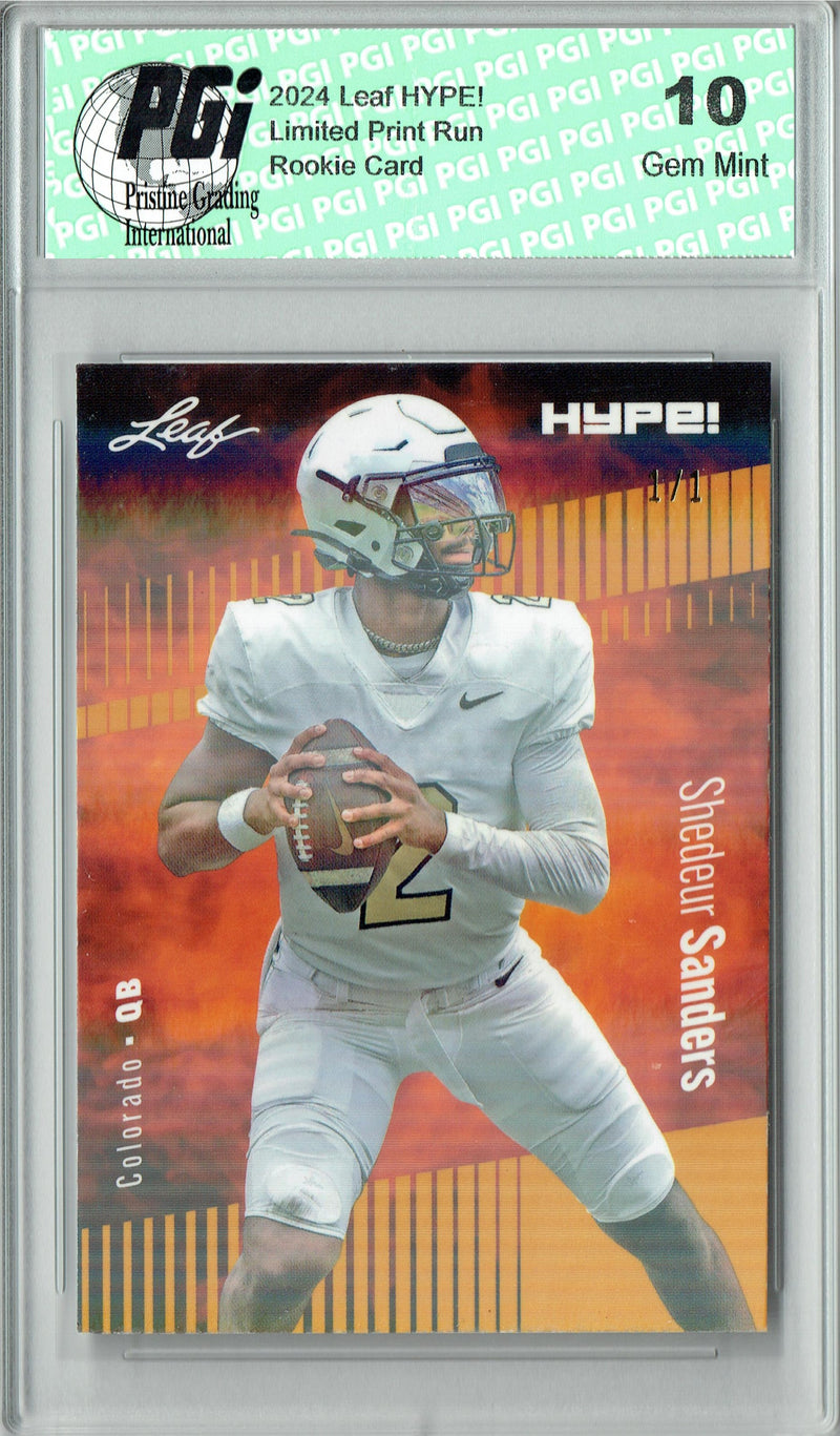 Shedeur Sanders Rookie Card Cleveland PGI 10 Gem Mint Football Trading Card 2024 Leaf HYPE! #155A Gold Shimmer 1/1