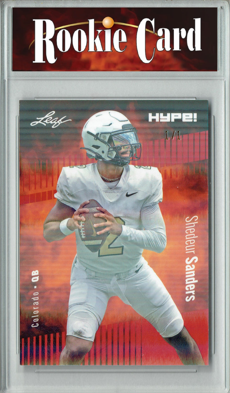 Shedeur Sanders Rookie Card Colorado Football Trading Card 2024 Leaf HYPE! #155A Red Shimmer 1/1  Certified Mint+