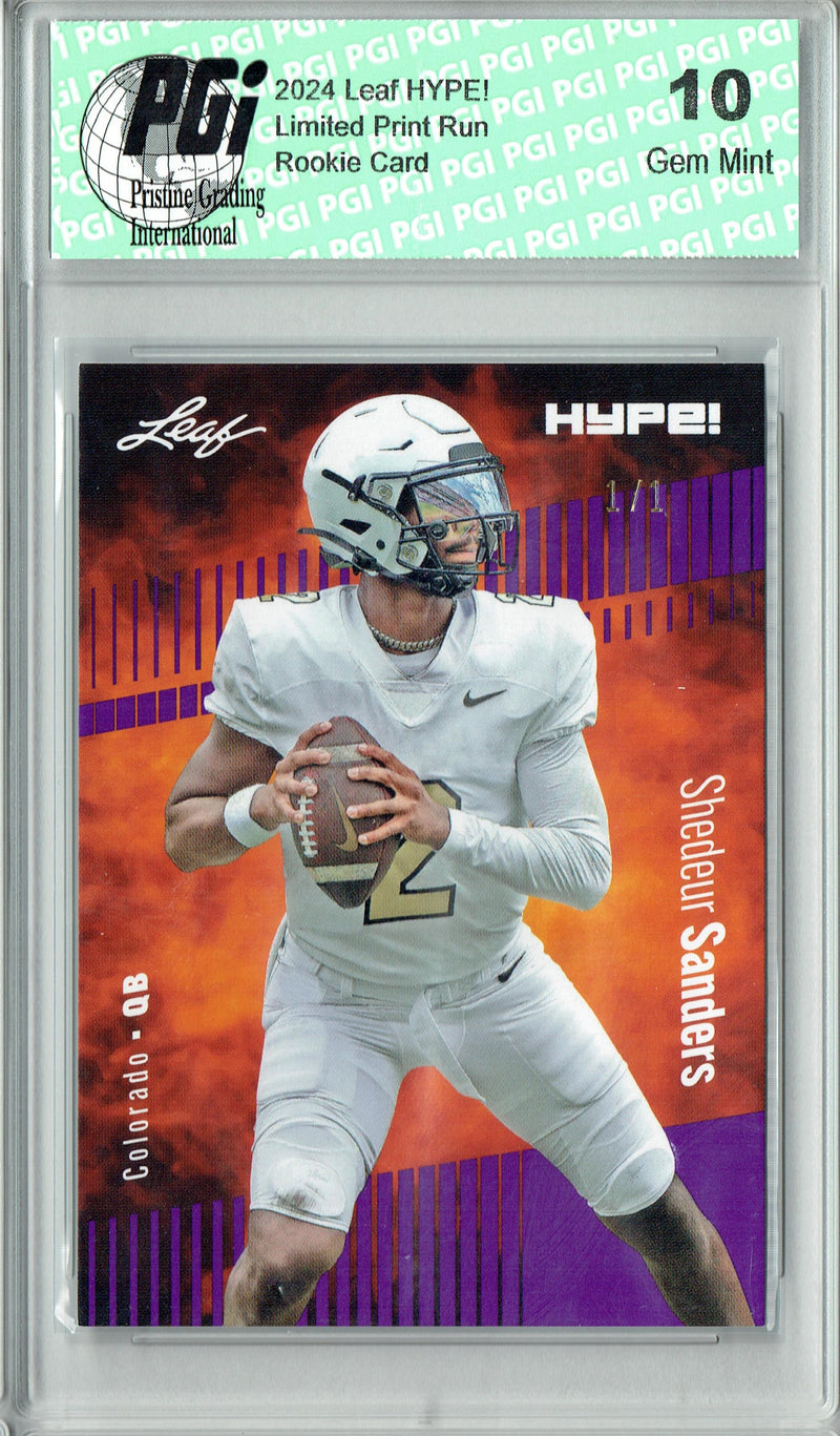 Shedeur Sanders Rookie Card Cleveland PGI 10 Gem Mint Football Trading Card 2024 Leaf HYPE! #155A Purple Blank Back 1 of 1