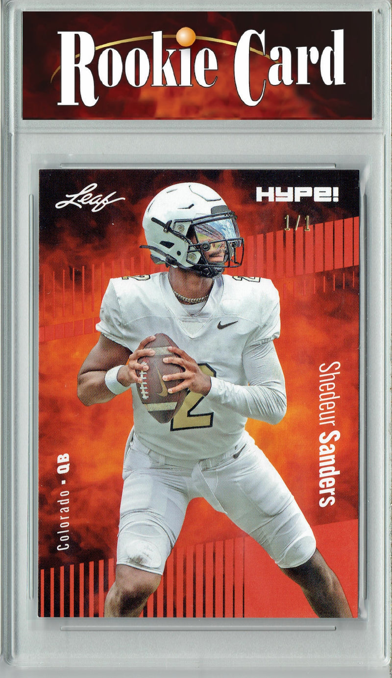 Shedeur Sanders Rookie Card Colorado Football Trading Card 2024 Leaf HYPE! #155A Orange Blank Back 1 of 1  Certified Mint+