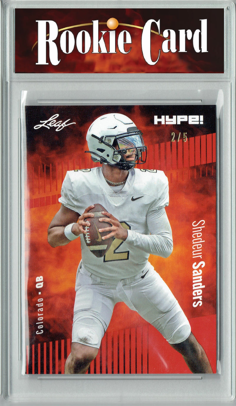 Shedeur Sanders Rookie Card Colorado Football Trading Card 2024 Leaf HYPE! #155A Red SP 5 Made  Certified Mint+