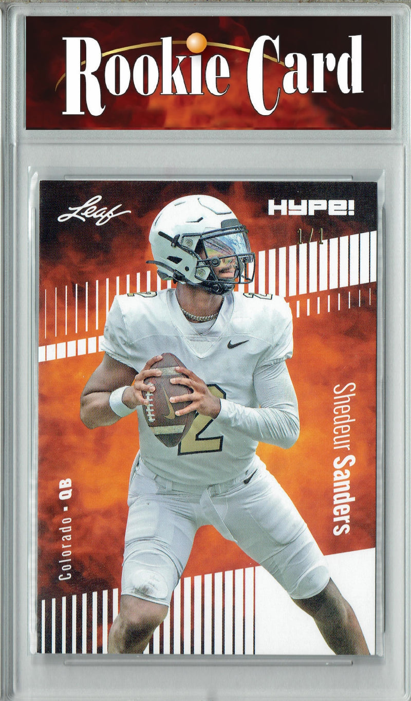 Shedeur Sanders Rookie Card Colorado Football Trading Card 2024 Leaf HYPE! #155A White Blank Back 1 of 1  Certified Mint+