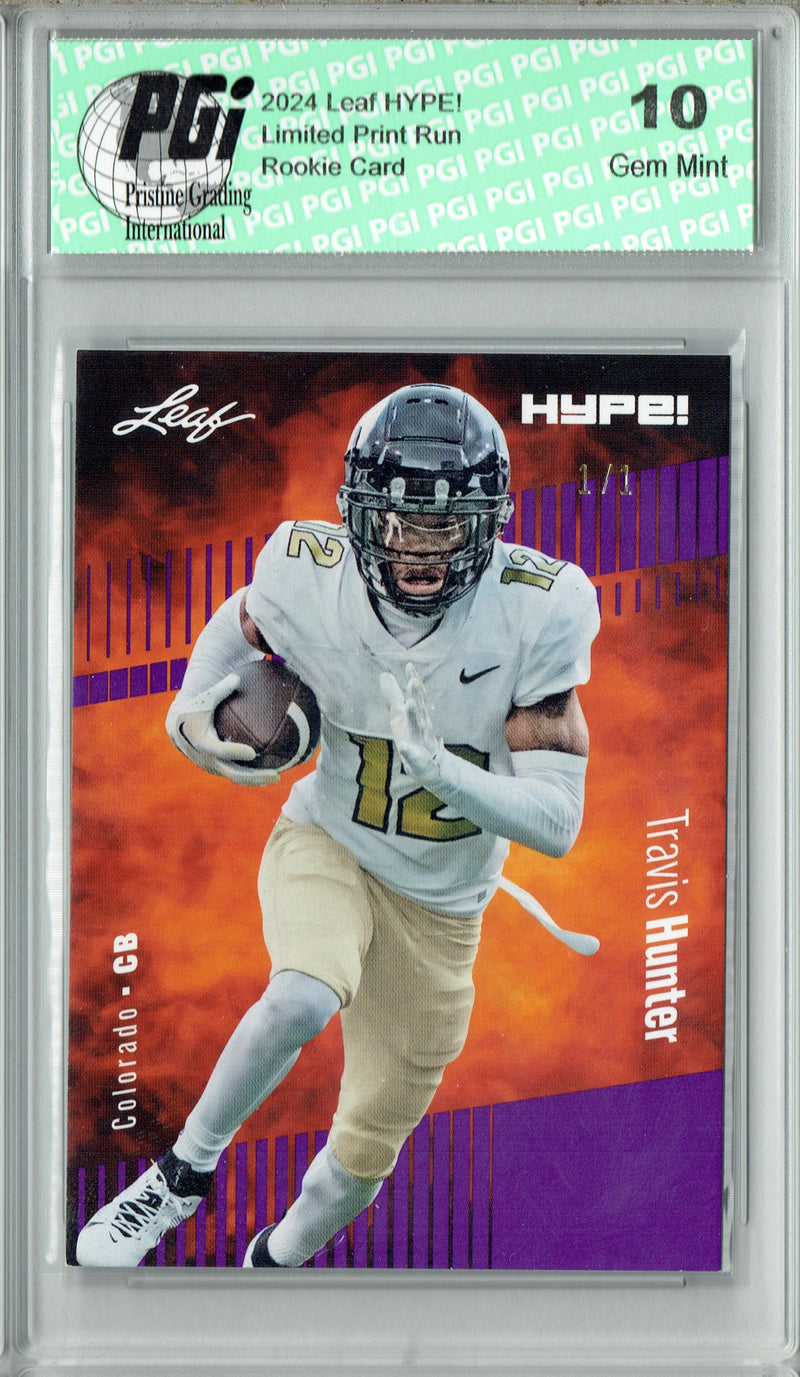 Travis Hunter Rookie Card Jacksonville PGI 10 Gem Mint Football Trading Card 2024 Leaf HYPE! #157 Purple Blank Back 1 of 1
