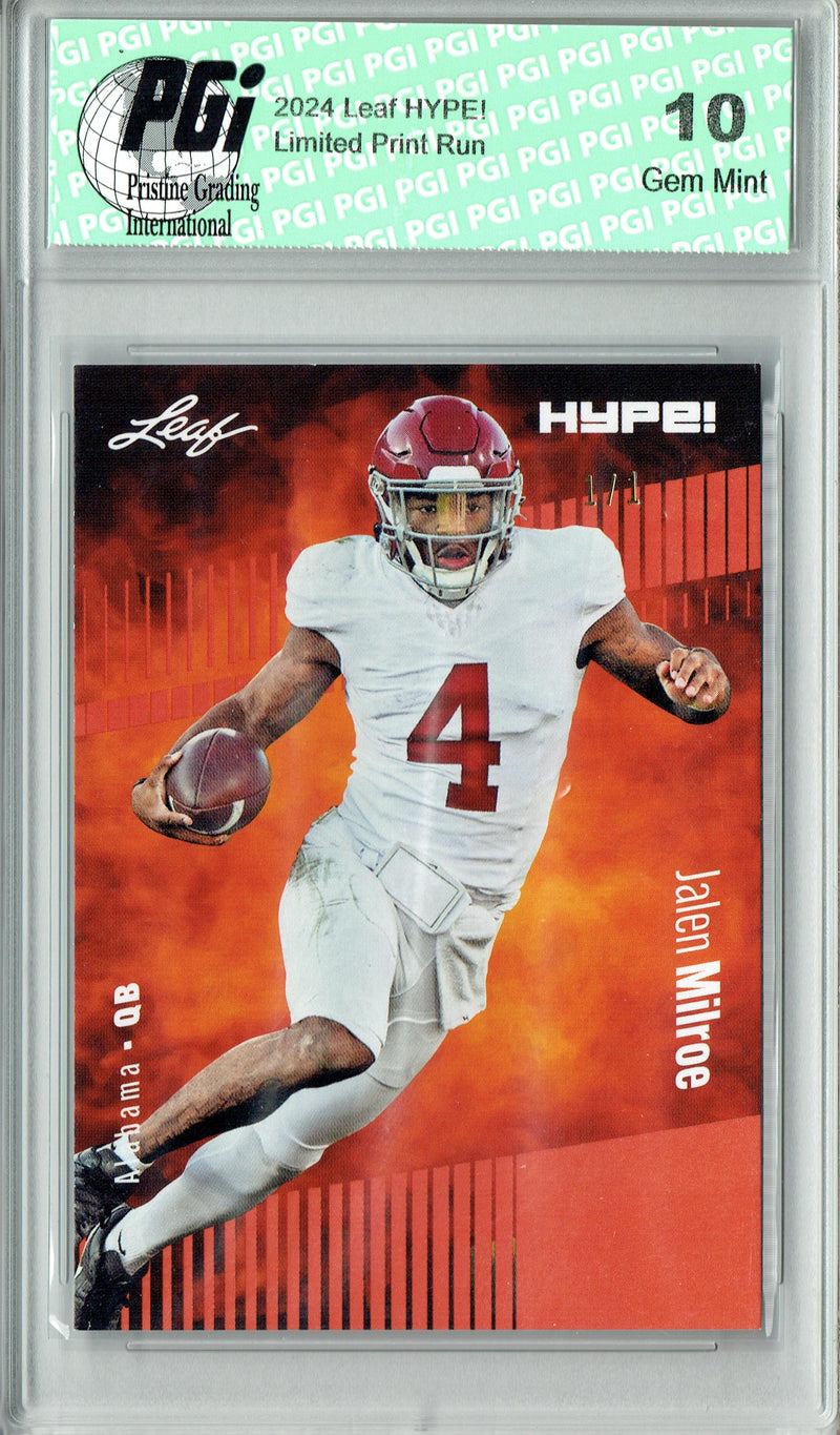Jalen Milroe Rookie Card Alabama / Seattle PGI 10 Gem Mint Football Trading Card 2024 Leaf HYPE! #146 Masterpiece 1 of 1