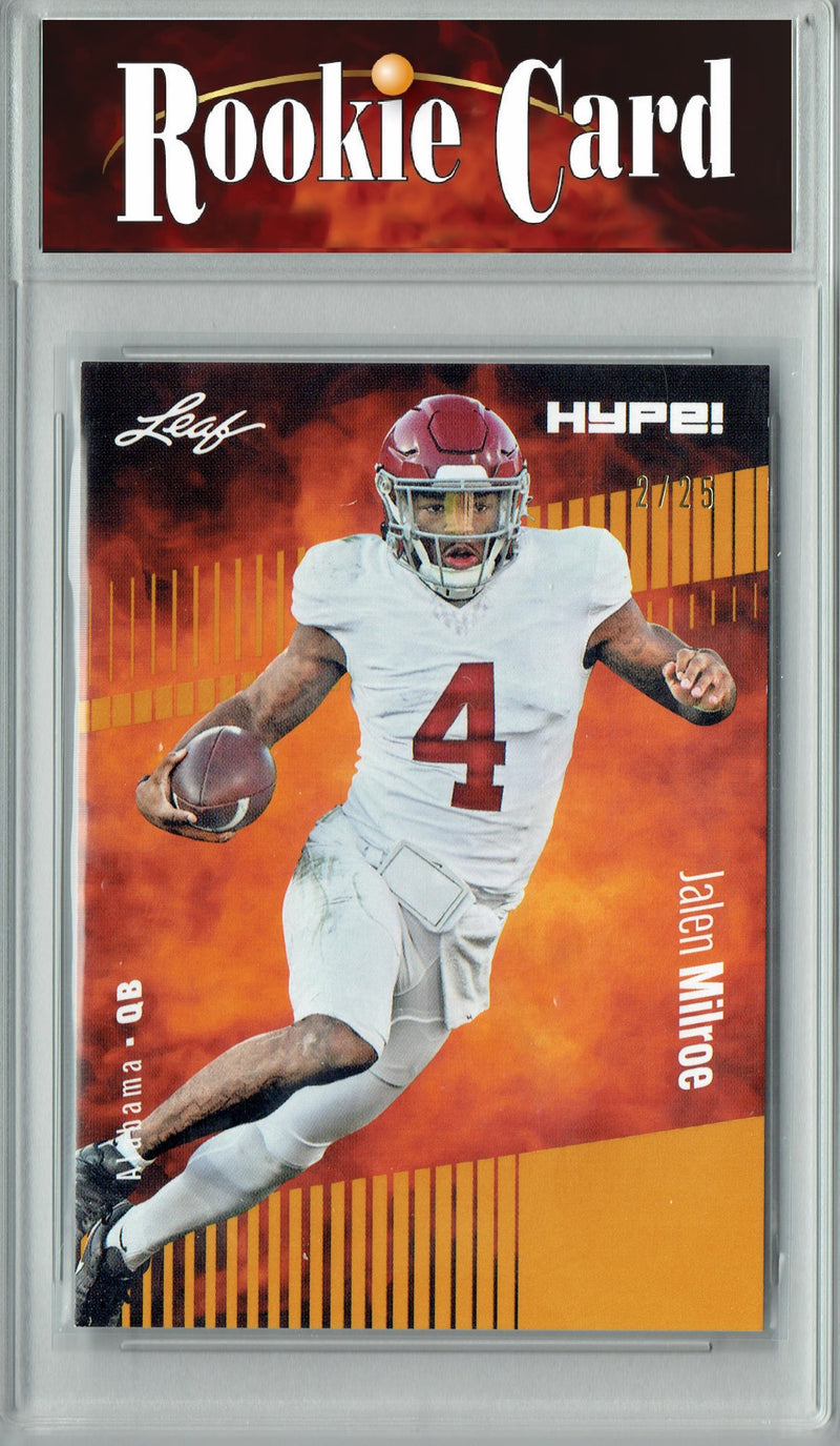Jalen Milroe Rookie Card Alabama Football Trading Card 2024 Leaf HYPE! #146 Gold SP 25 Made  Certified Mint+