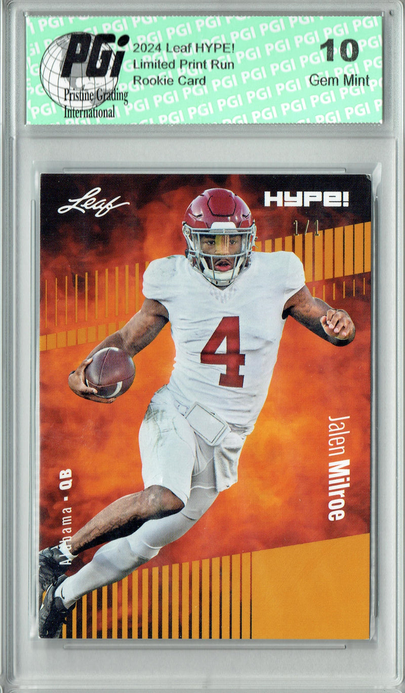 Jalen Milroe Rookie Card Alabama / Seattle PGI 10 Gem Mint Football Trading Card 2024 Leaf HYPE! #146 Gold Blank Back 1 of 1