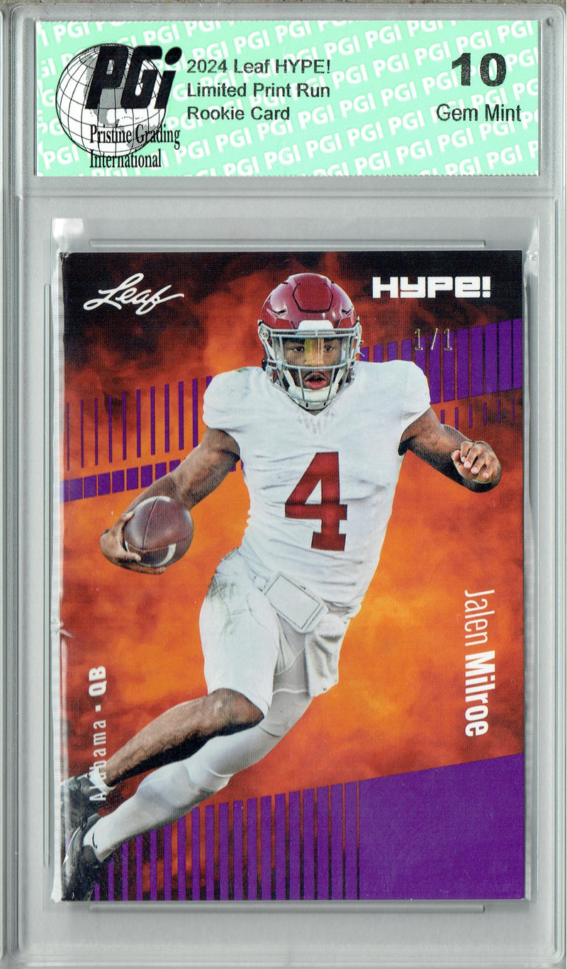 Jalen Milroe Rookie Card Alabama / Seattle PGI 10 Gem Mint Football Trading Card 2024 Leaf HYPE! #146 Purple Blank Back 1 of 1