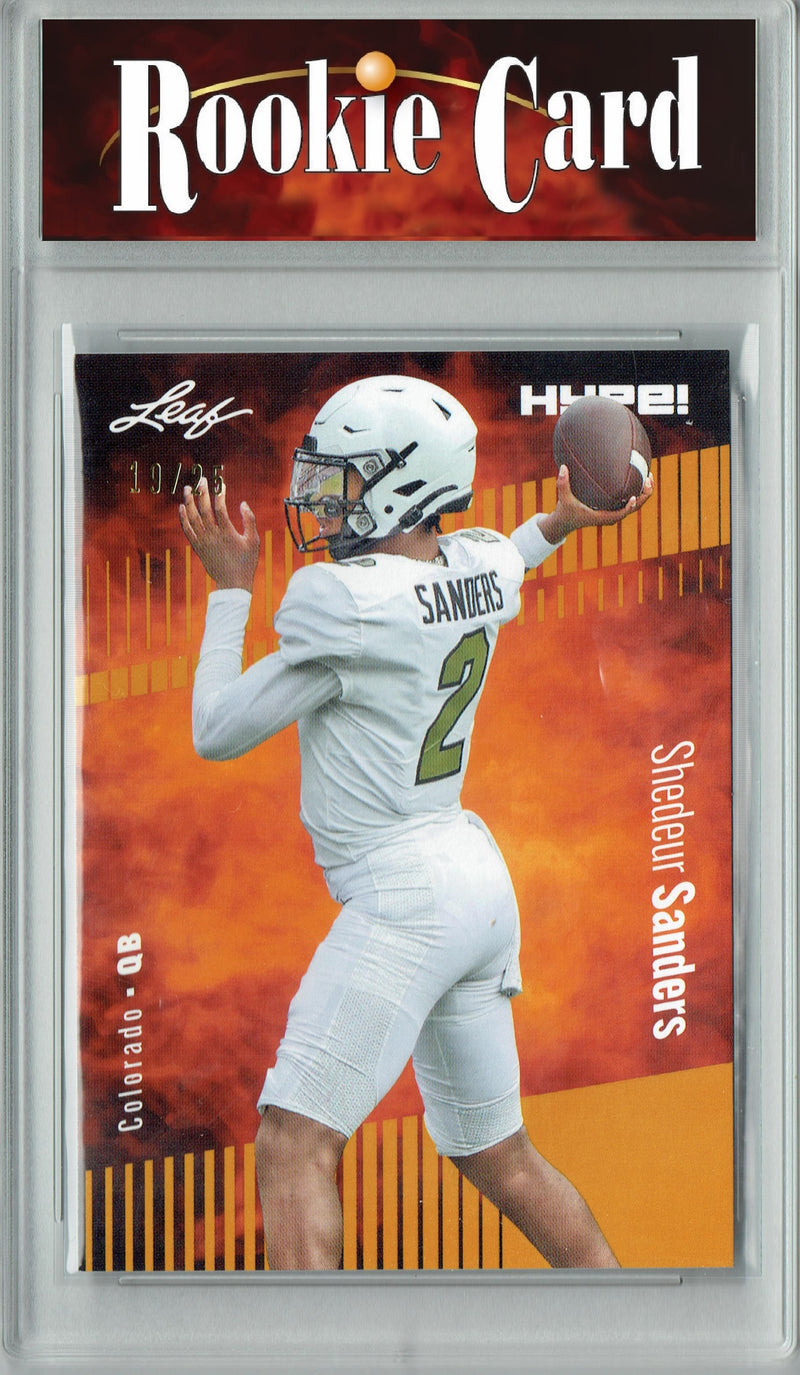 Shedeur Sanders Rookie Card Colorado Football Trading Card 2024 Leaf HYPE! #155 Gold SP 25 Made  Certified Mint+