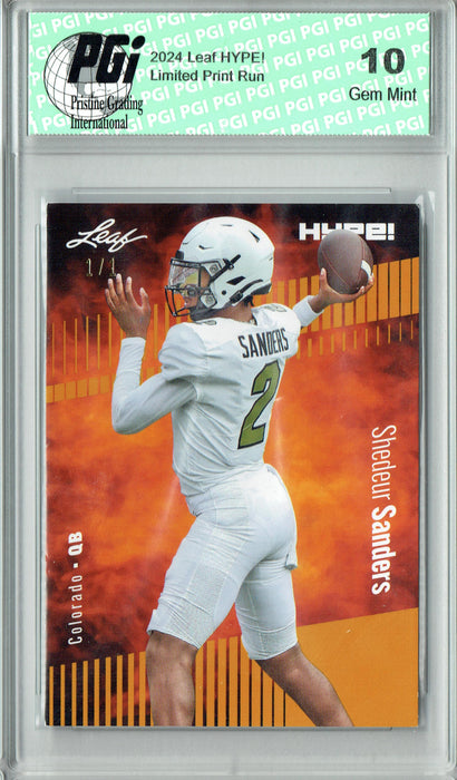 Shedeur Sanders 2024 Leaf HYPE! #155 Gold Blank Back 1 of 1 Rookie Card PGI 10