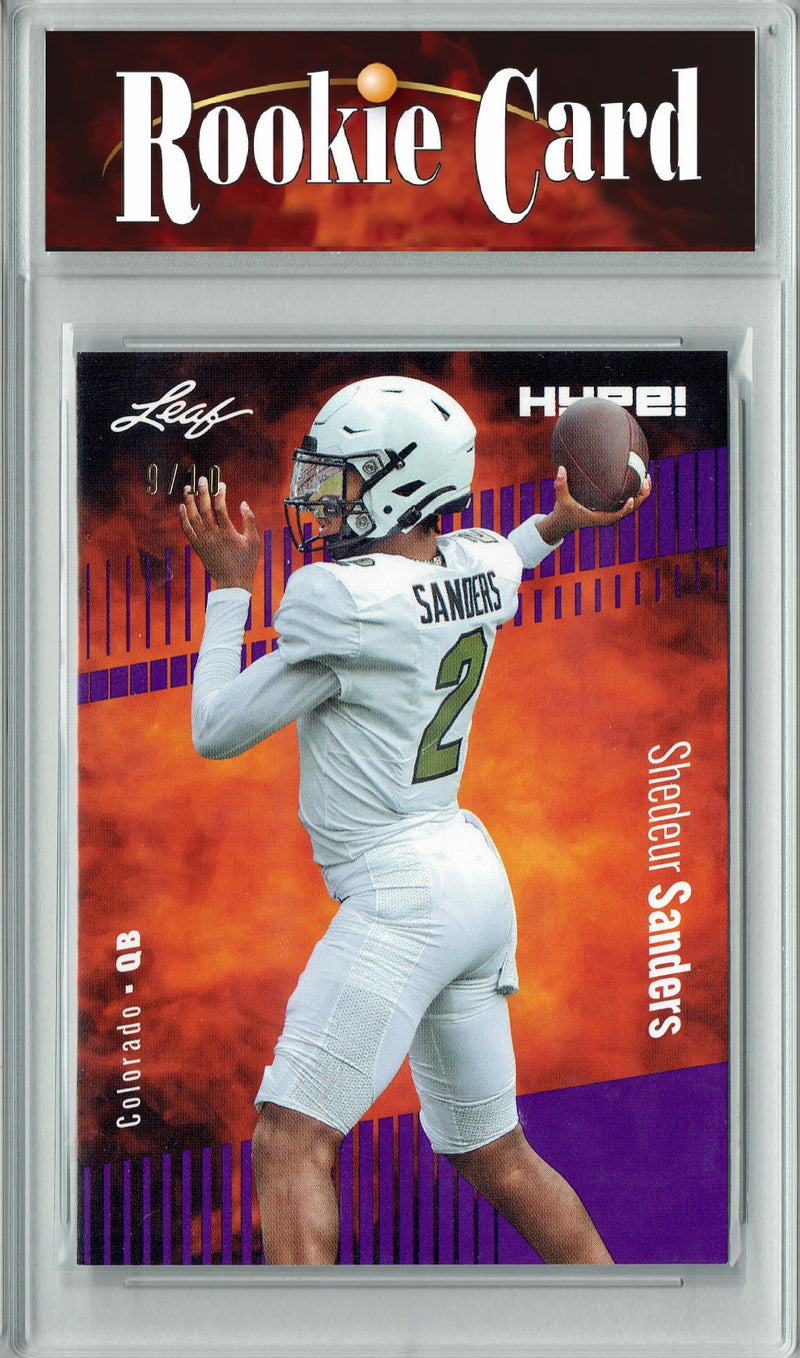 Shedeur Sanders Rookie Card Colorado Football Trading Card 2024 Leaf HYPE! #155 Purple SP 10 Made  Certified Mint+
