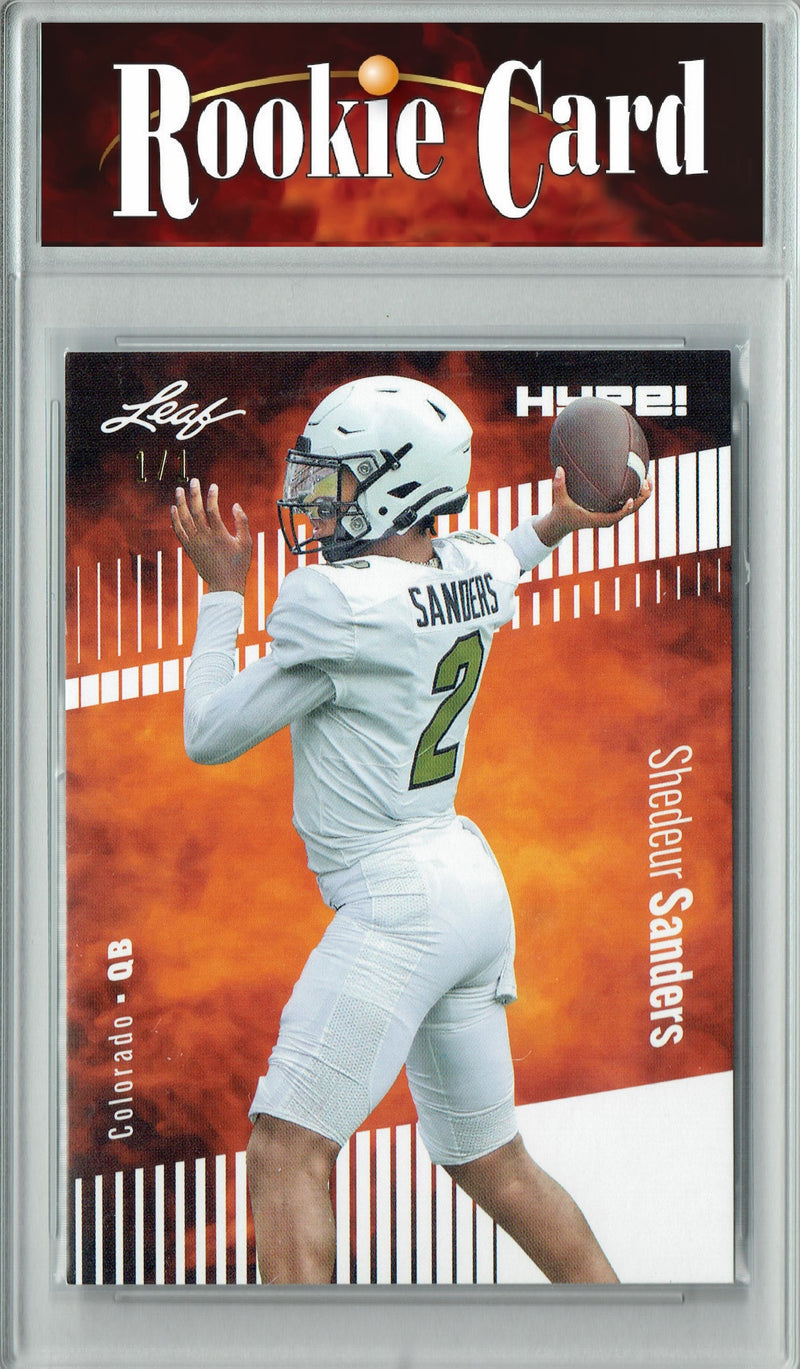 Shedeur Sanders Rookie Card Colorado Football Trading Card 2024 Leaf HYPE! #155 Red Blank Back 1 of 1  Certified Mint+