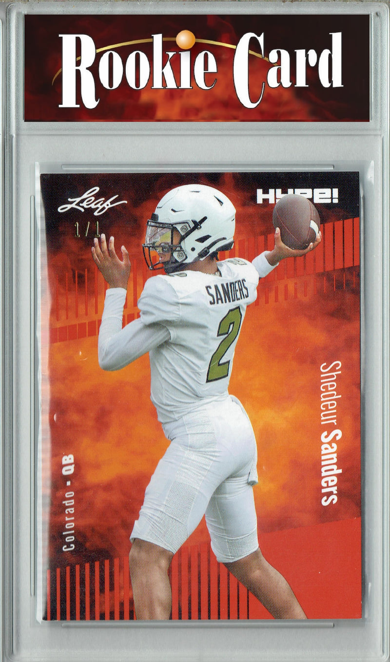 Shedeur Sanders Rookie Card Colorado Football Trading Card 2024 Leaf HYPE! #155 Orange Blank Back 1 of 1  Certified Mint+