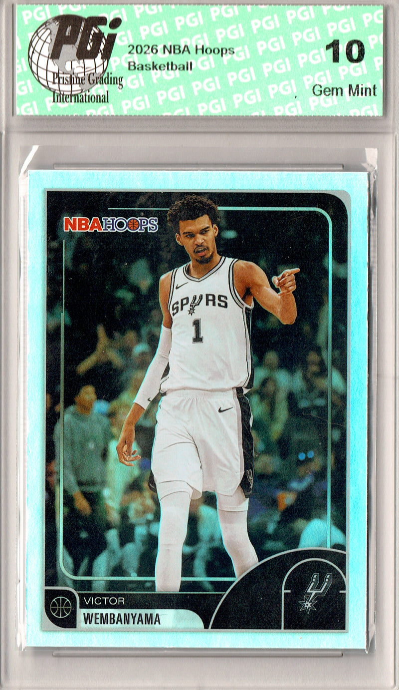 Victor Wembanyama Trading Card 2025 NBA Hoops #30 Rainbow Foil, PGI 10, San Antonio Spurs Basketball
