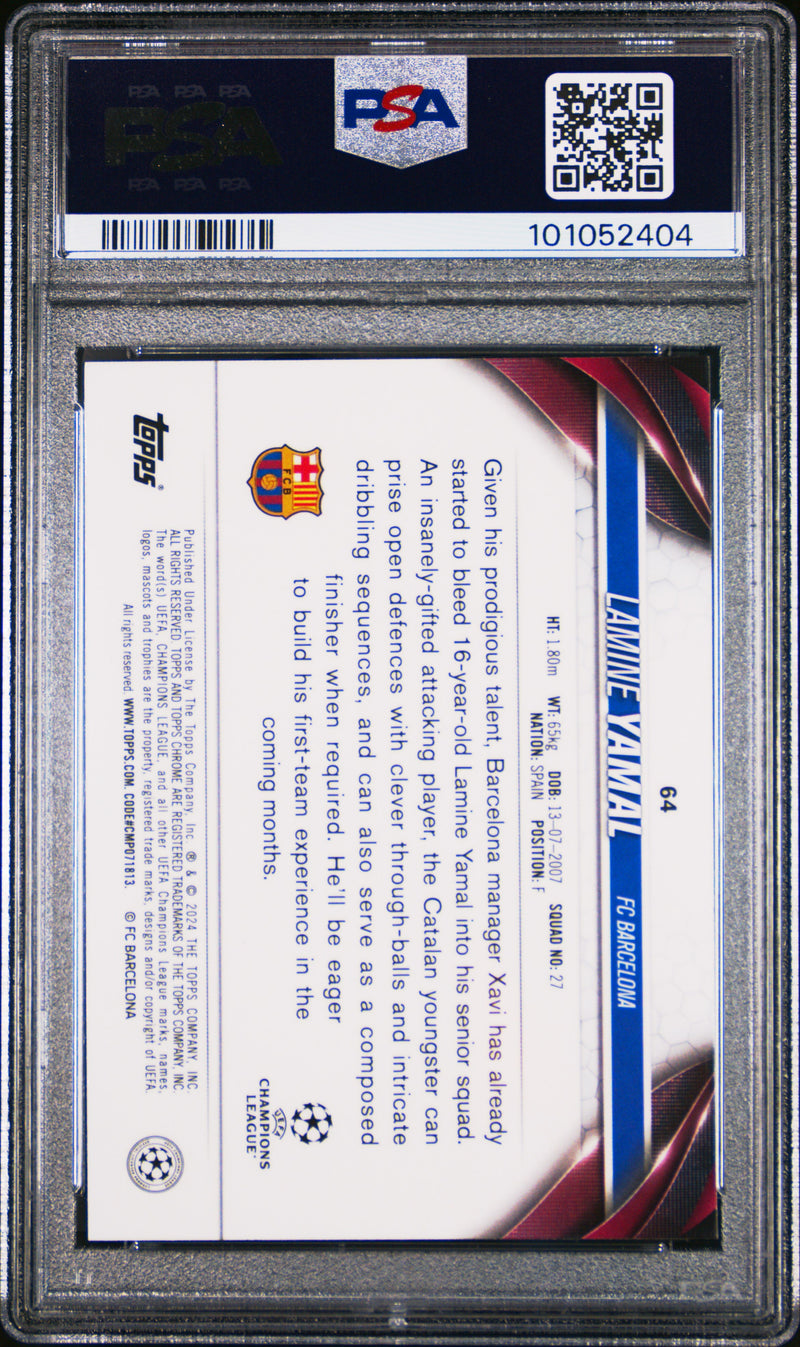 PSA 9 Lamine Yamal 2024 Topps Chrome #64 Barcelona Rookie Card Spain