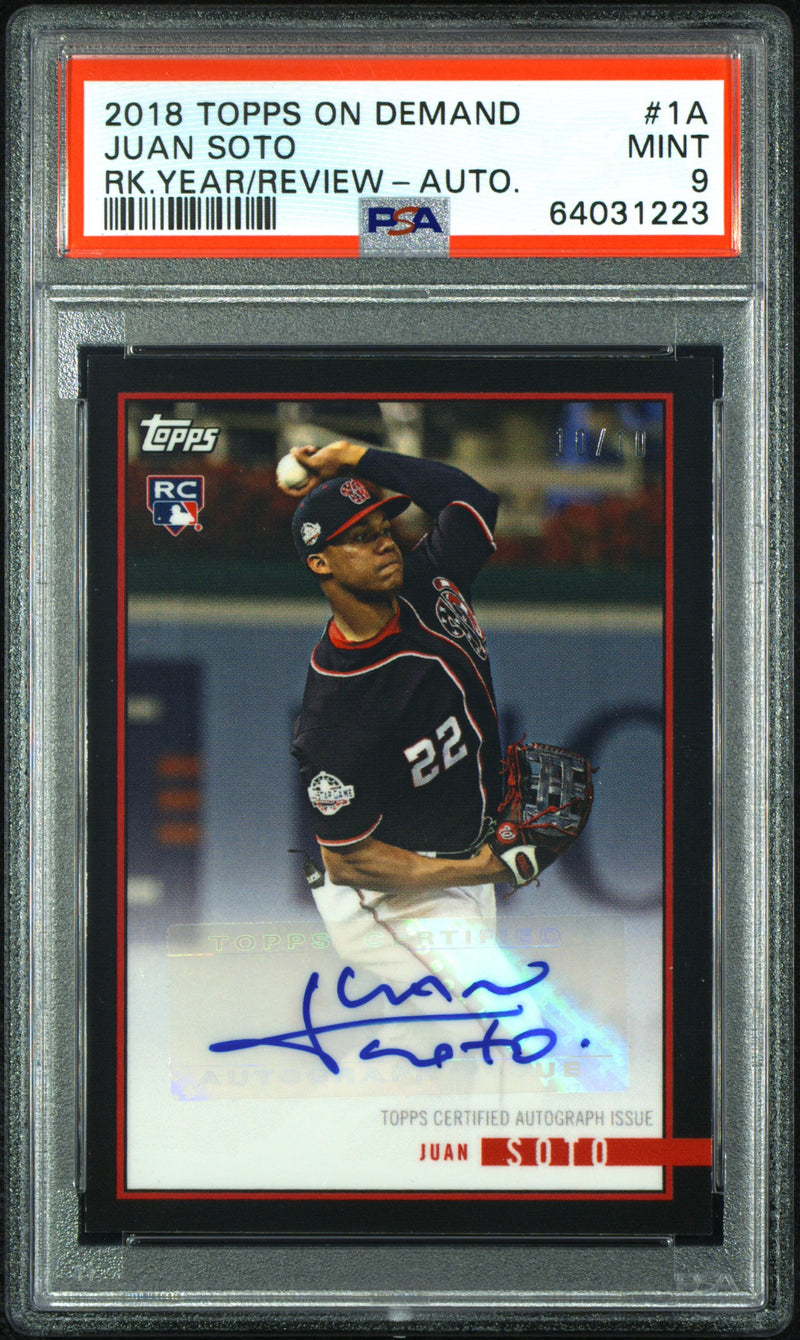 PSA 9 Juan Soto 2018 Topps on Demand #1A Review Auto #10/10 Rookie Card New York Mets
