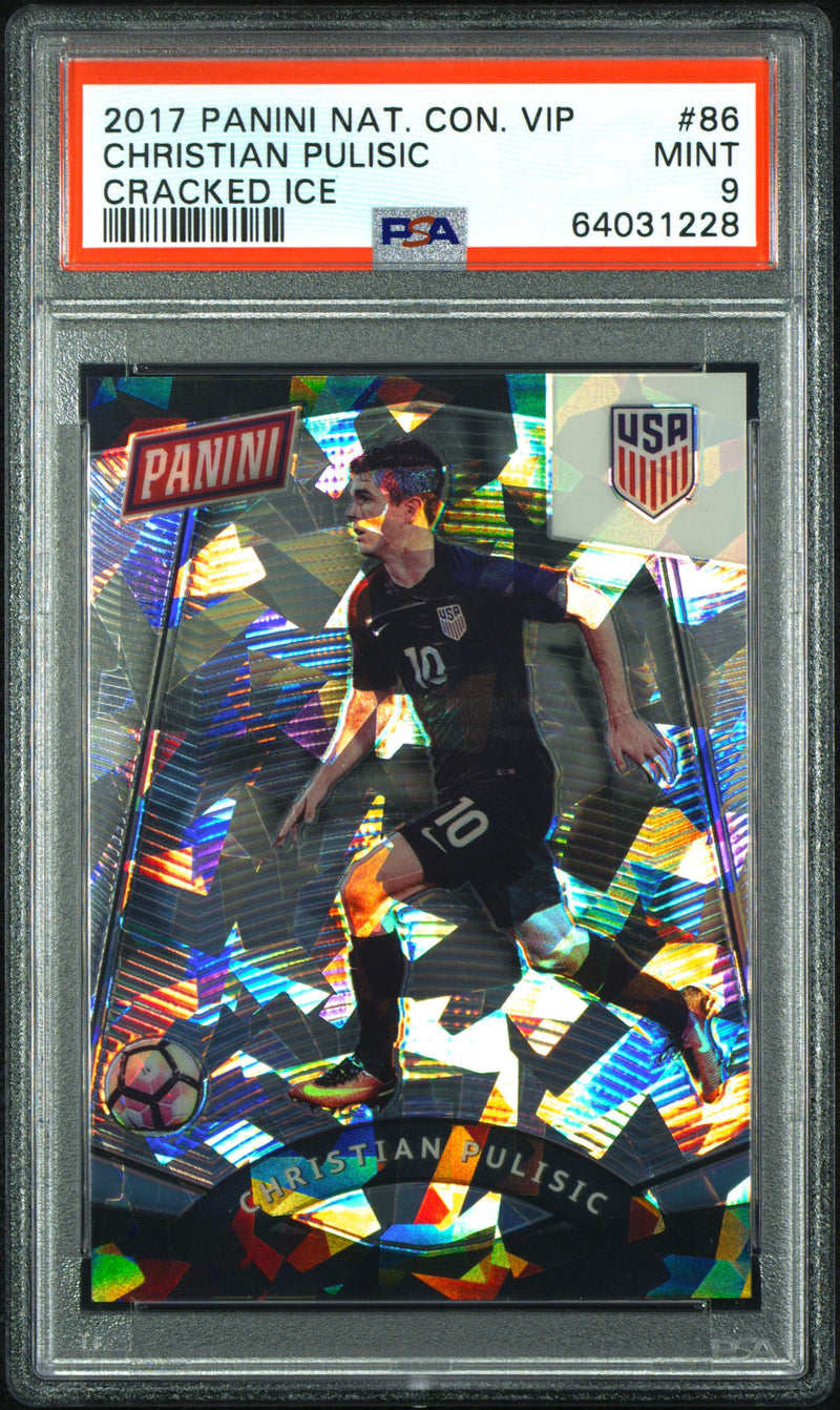 PSA 9 Christian Pulisic 2017 Panini National #86 Cracked Ice Rookie Card AC Milan