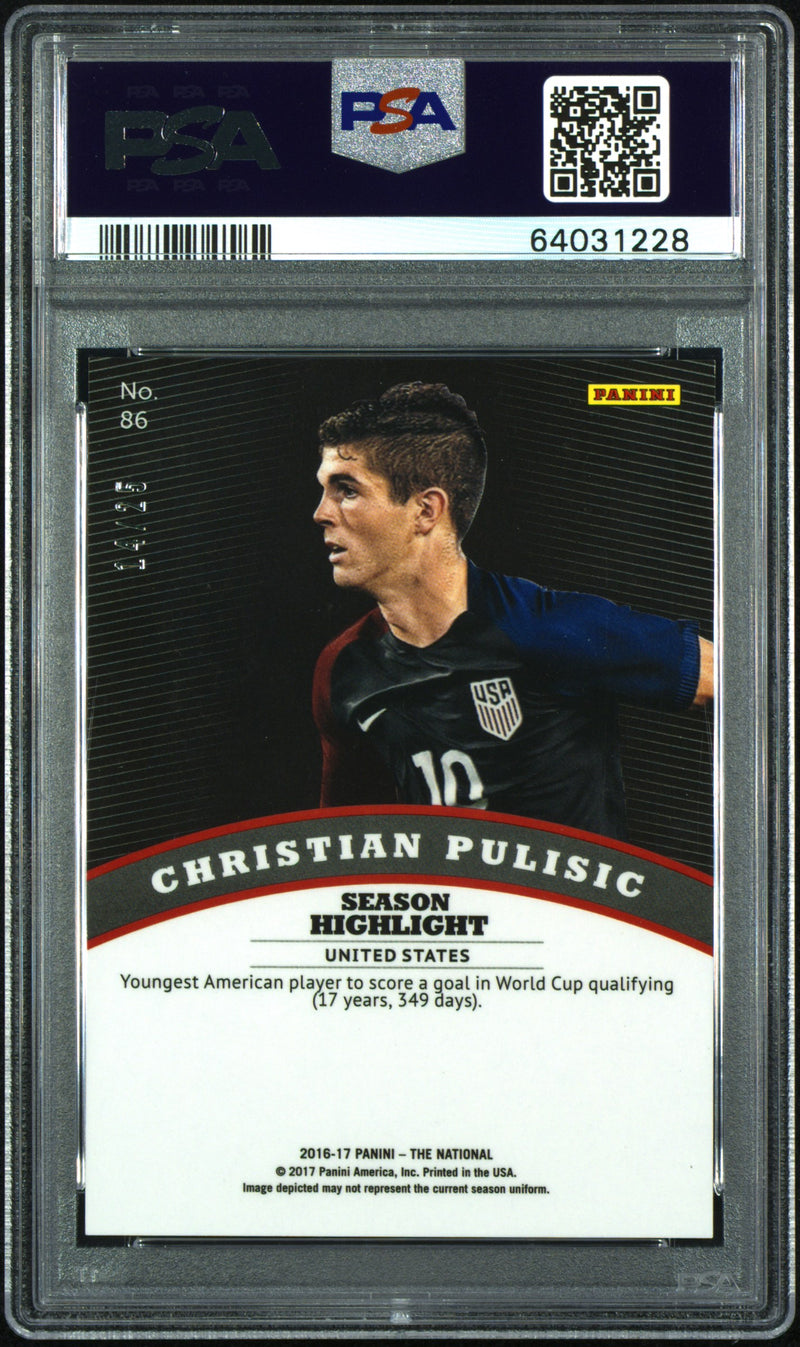 PSA 9 Christian Pulisic 2017 Panini National #86 Cracked Ice Rookie Card AC Milan