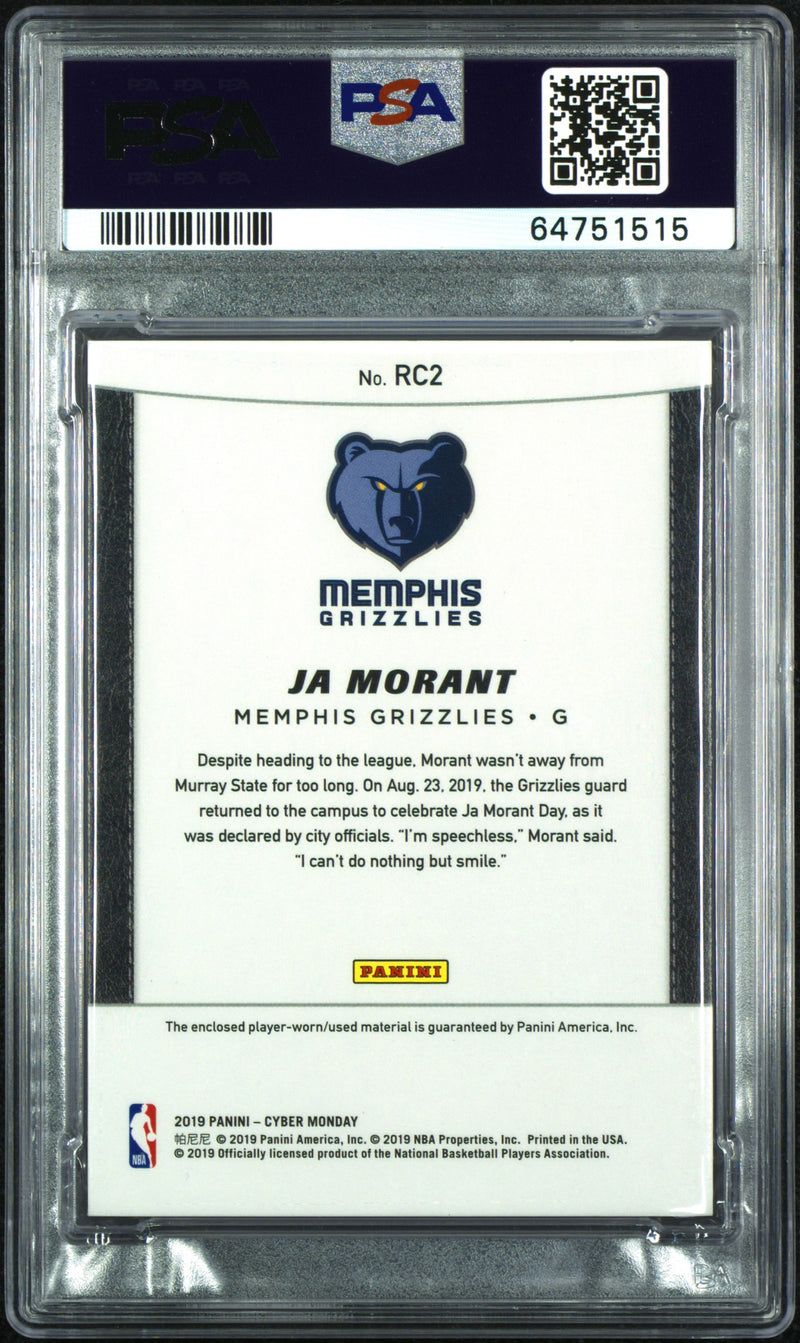 PSA 9 Ja Morant 2019 Panini #RC2 Cyber Monday Hyperplaid #5/5 Rookie Card Memphis Grizzlies