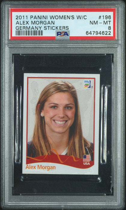 PSA 8 Alex Morgan 2011 Panini Women's World Cup #196 Germany Stickers Rookie Card
