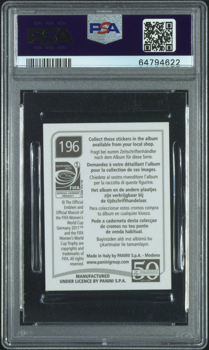 PSA 8 Alex Morgan 2011 Panini Women's World Cup #196 Germany Stickers Rookie Card