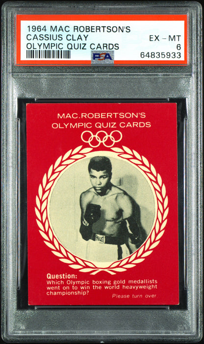 PSA 6 Cassius Clay 1964 Mac Robertson #0 Olympic Quiz Rookie Card