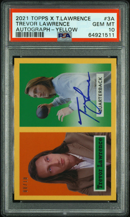 PSA 10 Trevor Lawrence 2021 Topps X #3A Yellow Auto #8/10 Rookie Card