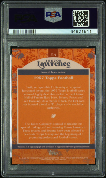 PSA 10 Trevor Lawrence 2021 Topps X #3A Yellow Auto #8/10 Rookie Card