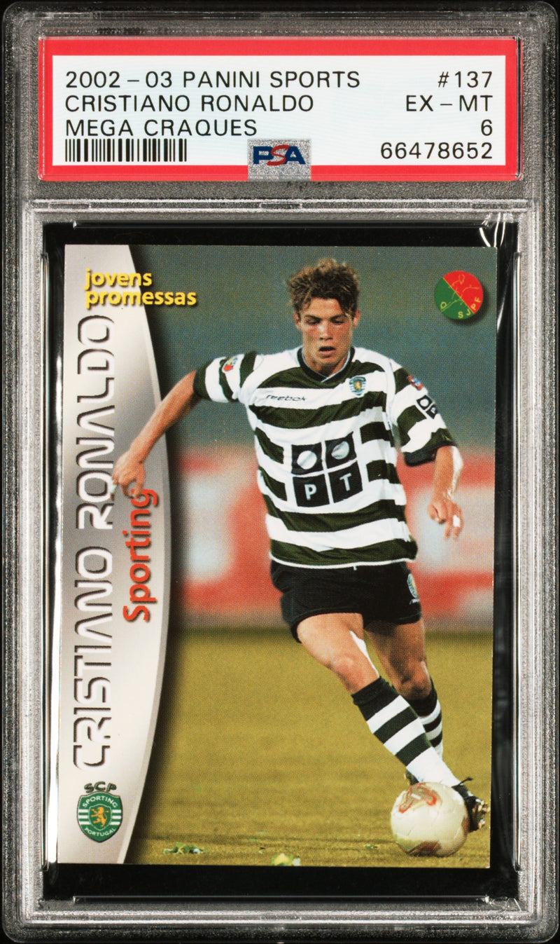 PSA 6 Cristiano Ronaldo 2002 Panini Sports #137 Mega Craques Rookie Card