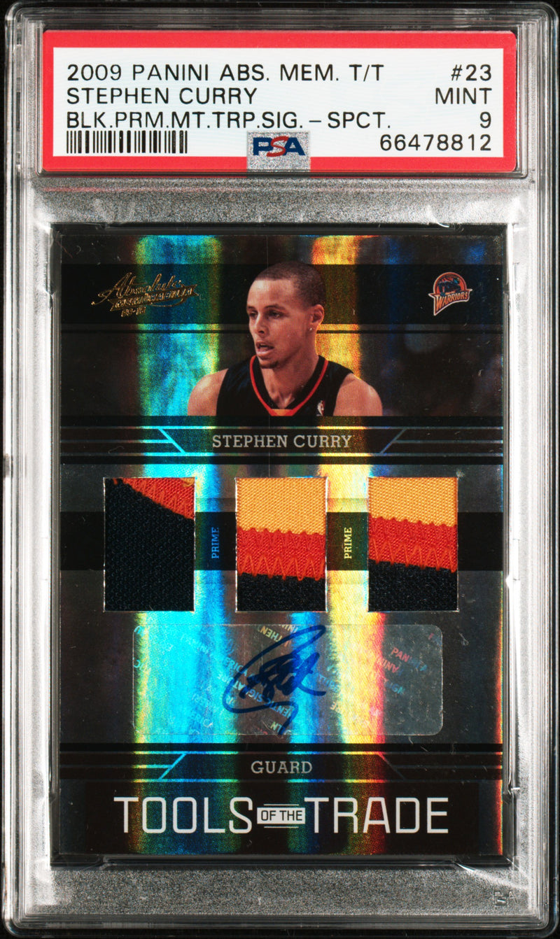 PSA 9 Stephen Curry 2009 Absolute Memorabilia #23 Autograph Material 2/5 Rookie Card Golden State Warriors