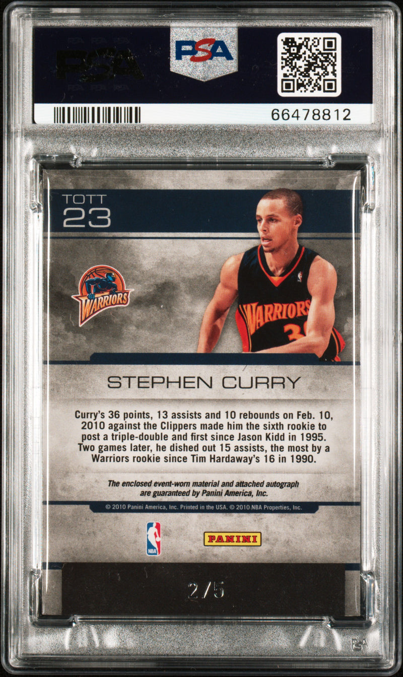 PSA 9 Stephen Curry 2009 Absolute Memorabilia #23 Autograph Material 2/5 Rookie Card Golden State Warriors