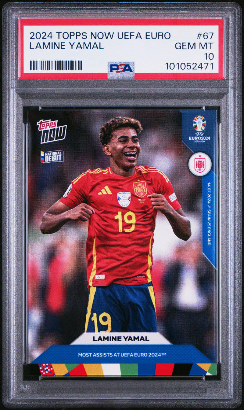PSA 10 Lamine Yamal 2023 Topps Now #67 Most Assists at Euro 2024 Rookie Card Spain