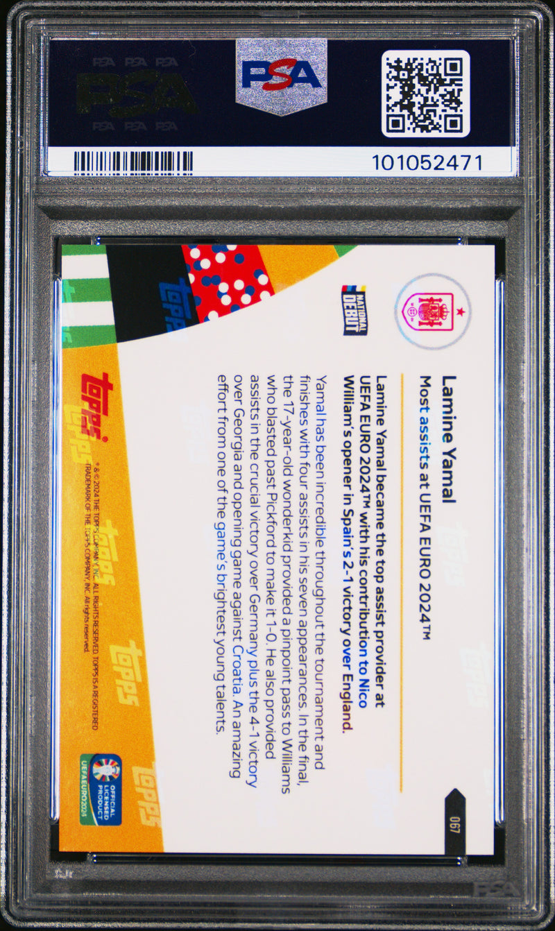 PSA 10 Lamine Yamal 2023 Topps Now #67 Most Assists at Euro 2024 Rookie Card Spain