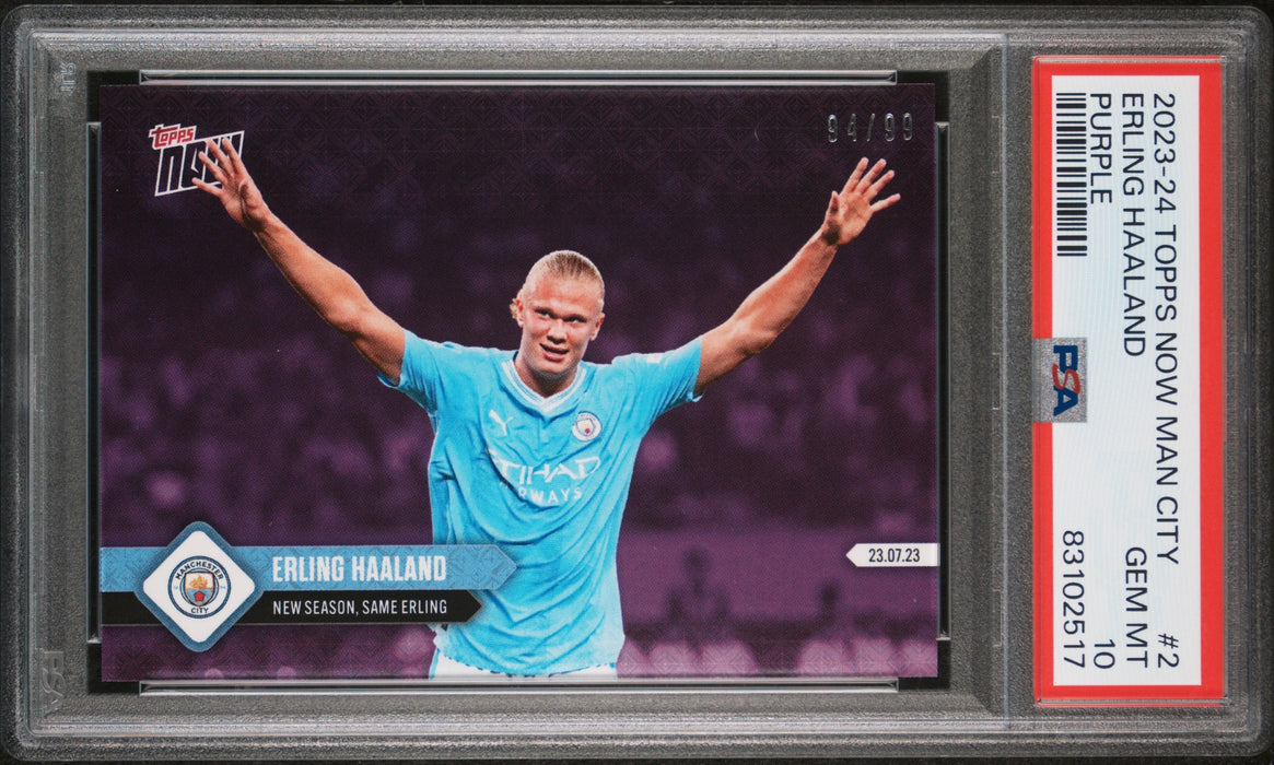 PSA 10 GEM-MT Erling Haaland 2023 Topps Now #2 Rare Trading Card Purple SP 99 Made