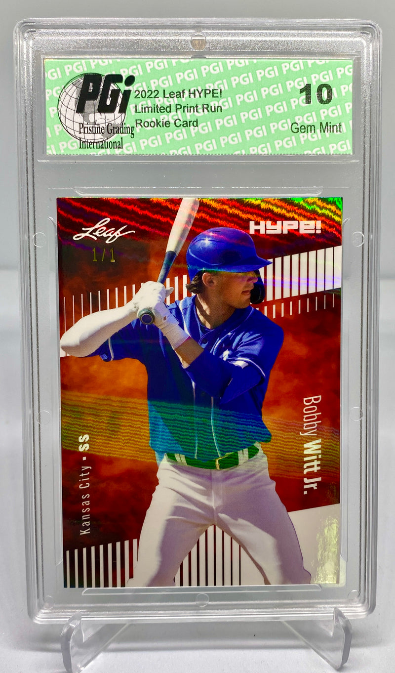 Bobby Witt Jr. 2022 Leaf HYPE! #66 White Shimmer 1 of 1 Rookie Card PGI 10