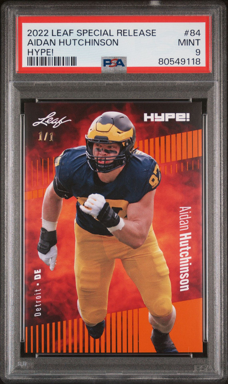 PSA 9 Aidan Hutchinson 2022 Leaf Hype! #84 Orange Masterpiece 1/1 Rookie Card