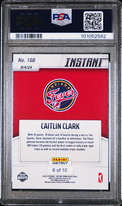 PSA 8 Caitlin Clark 2024 Panini Instant #198 Jaguar SP #6 of 10 Rookie Card