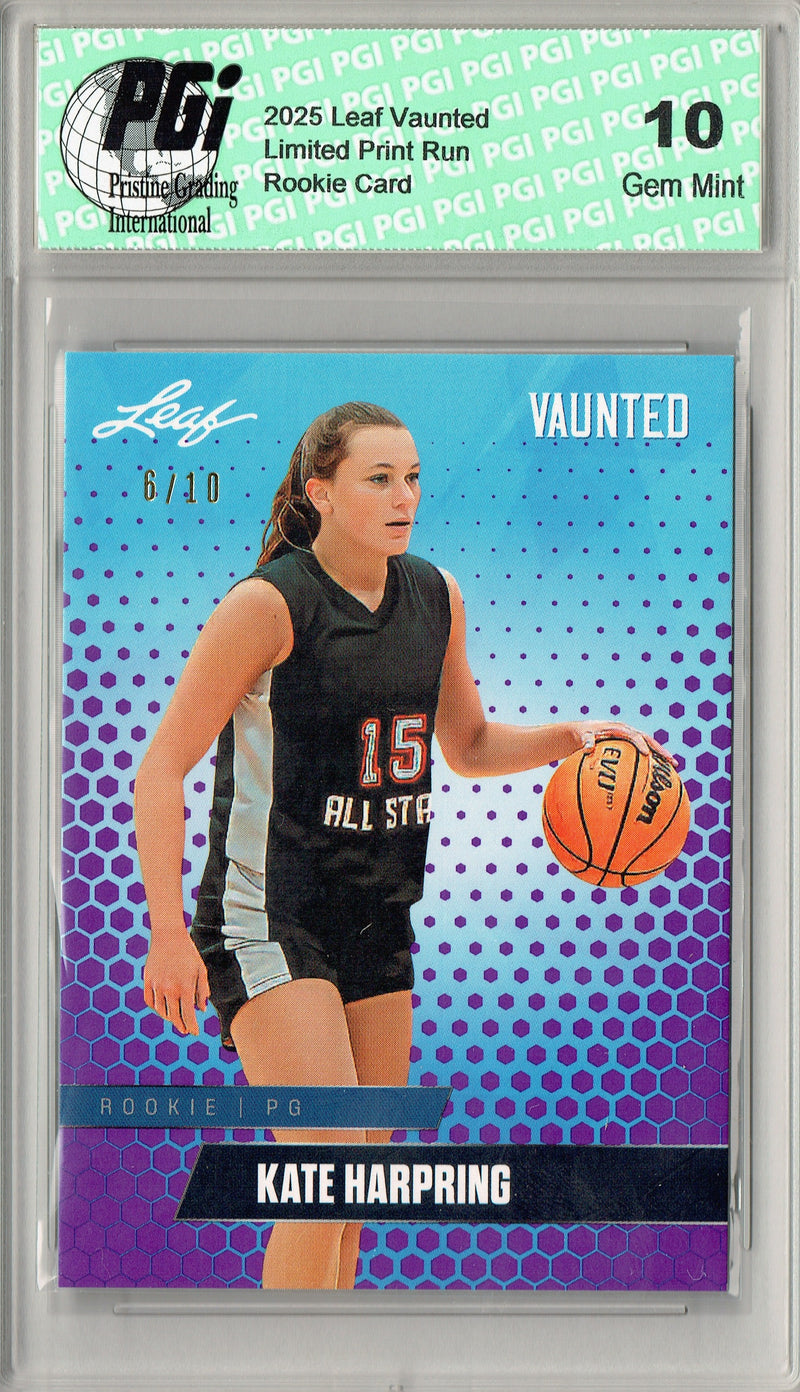 Kate Harpring 2025 Leaf Vaunted #V-04 Purple 10 Made Rookie Card PGI 10