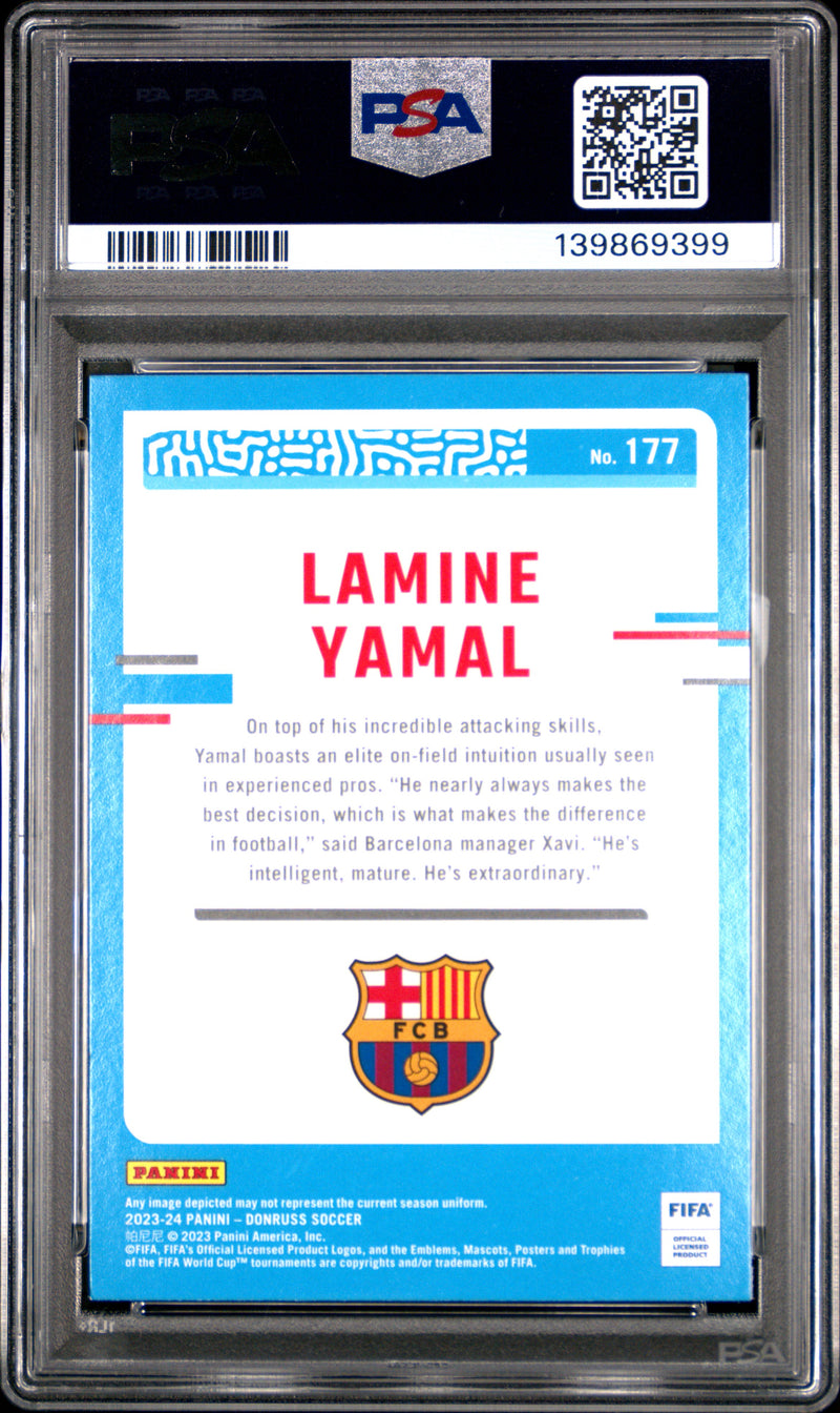 PSA 7 Lamine Yamal Rookie Card 2023 Donruss #177 Barcelona Soccer Trading Card