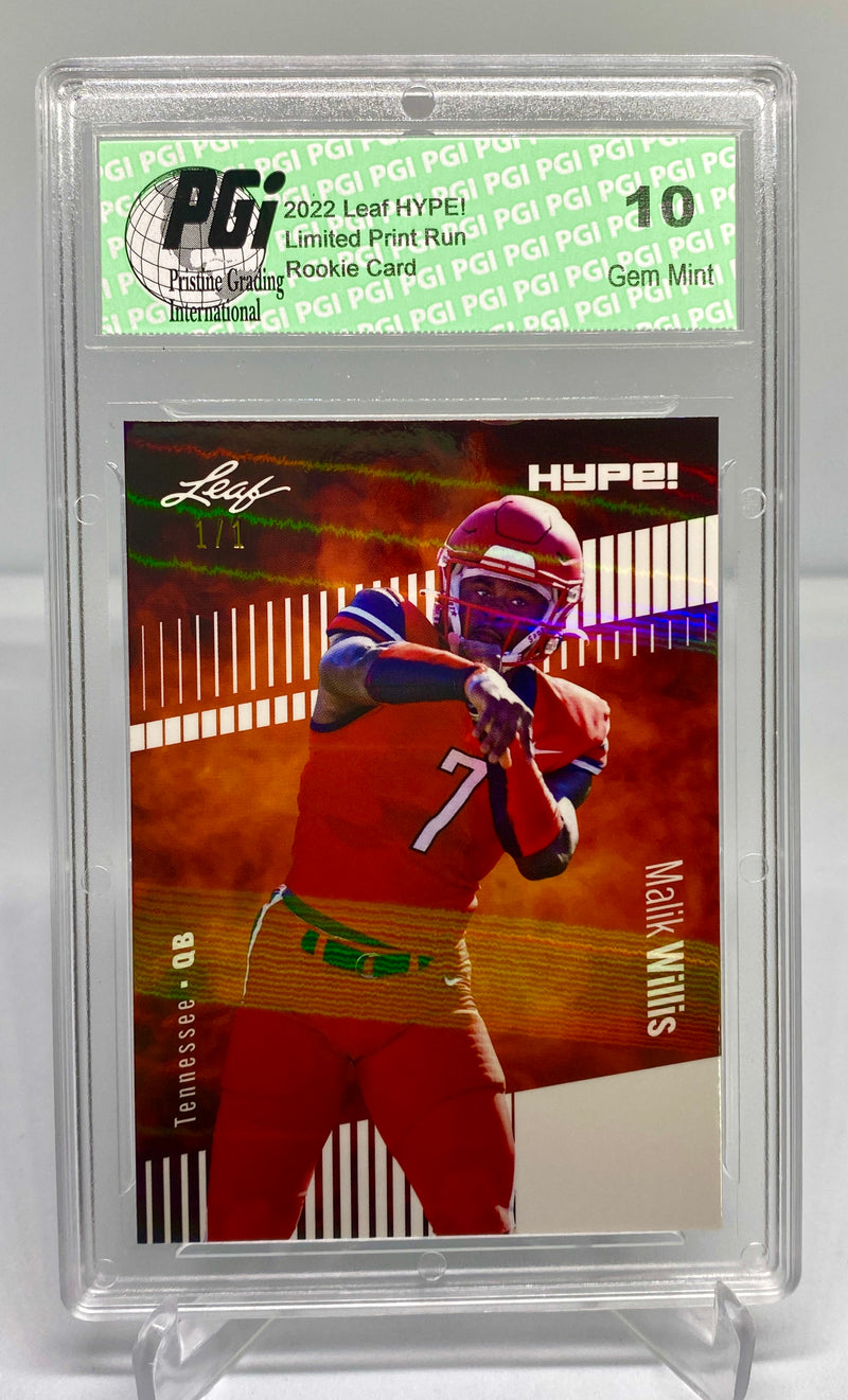 Malik Willis Rookie Card Tennessee PGI 10 Gem Mint Football Trading Card 2022 Leaf HYPE! #83 White Shimmer 1 of 1