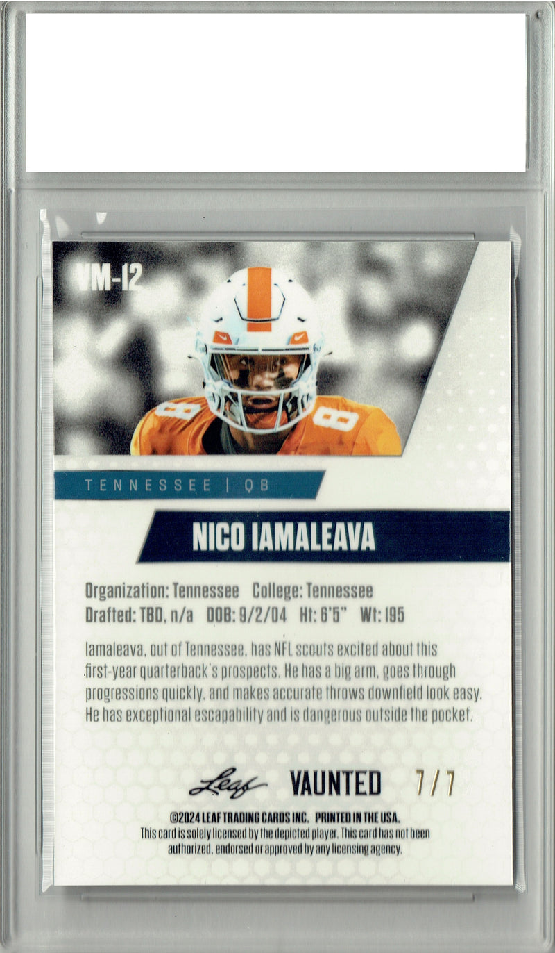 Nico Iamaleava Rookie Card Tennessee Football Trading Card 2024 Leaf Vaunted Metal #VM-12 Black 7 Made  Certified Mint+