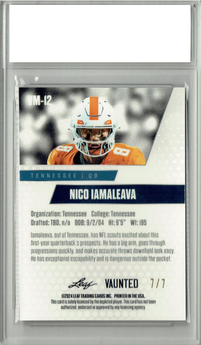 Certified Mint+ Nico Iamaleava 2024 Leaf Vaunted Metal #VM-12 Black 7 Made Rookie Card Tennessee