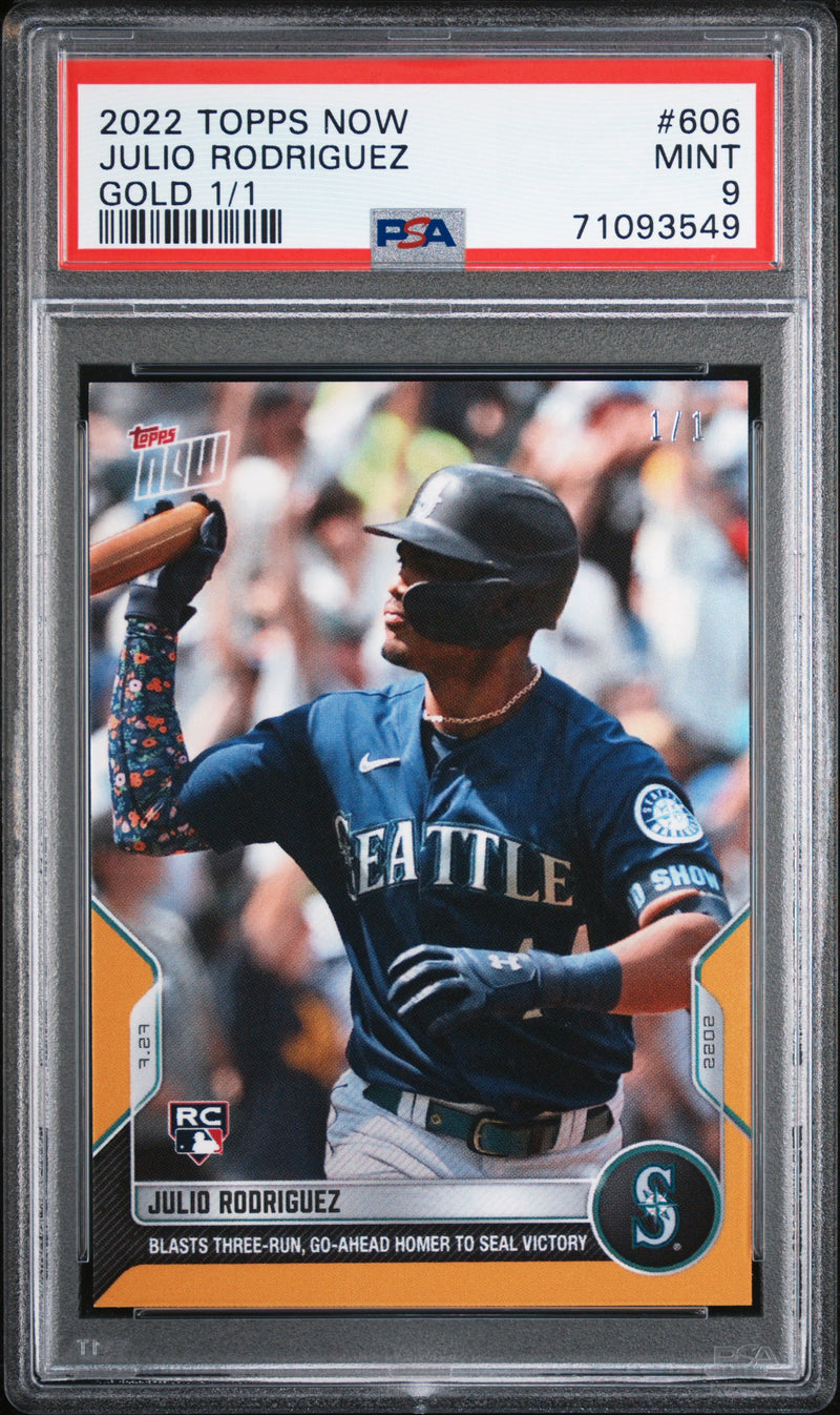 PSA 9 Julio Rodriguez 2022 Topps Now #606 Gold 1/1 Rookie Card Seattle Mariners