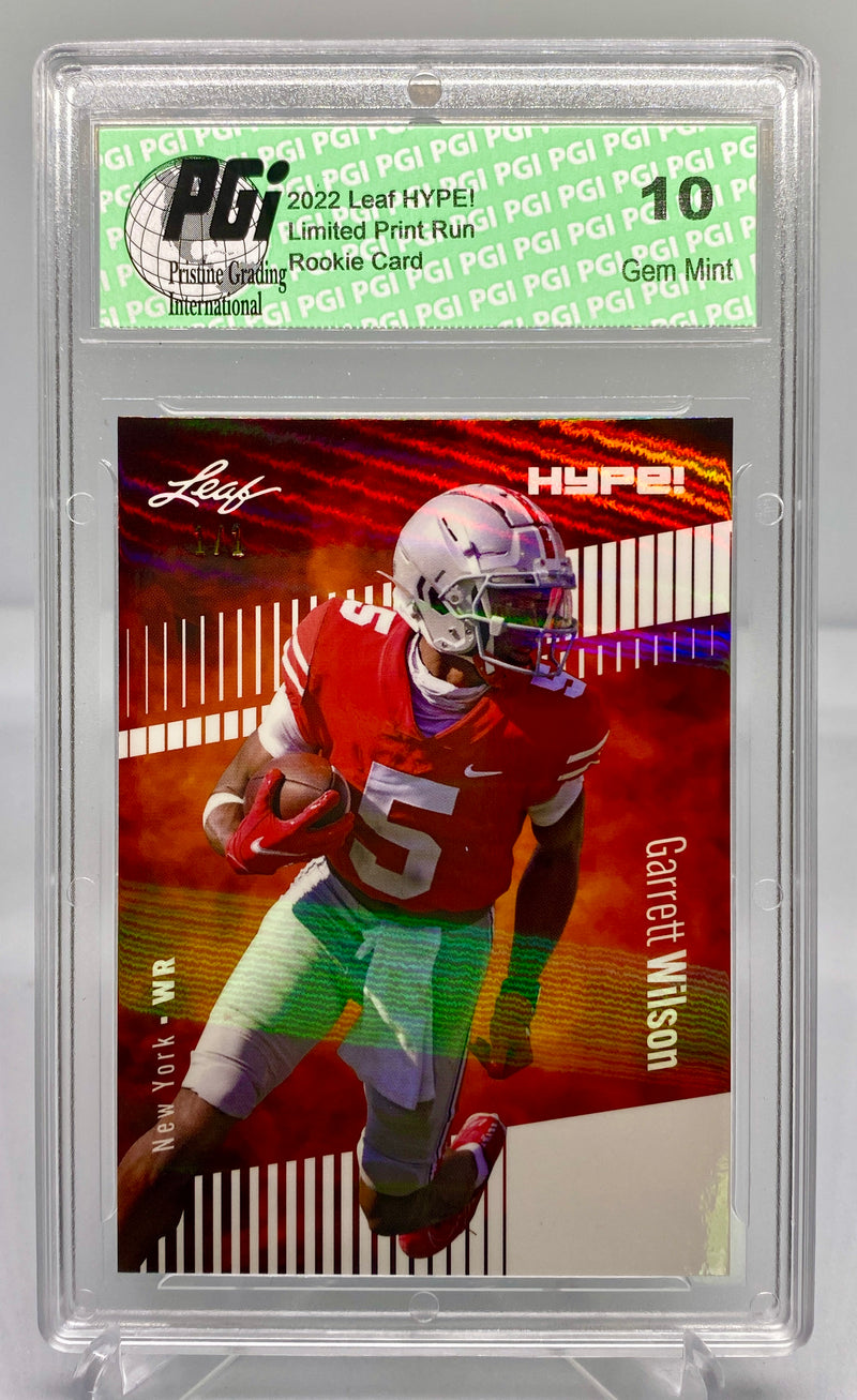 Garrett Wilson Rookie Card New York PGI 10 Gem Mint Football Trading Card 2022 Leaf HYPE! #86 White Shimmer 1 of 1