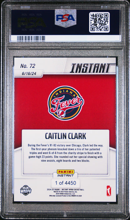 PSA 10 Caitlin Clark 2024 Panini Instant #72 1 of 4,450 Made! Rookie Card