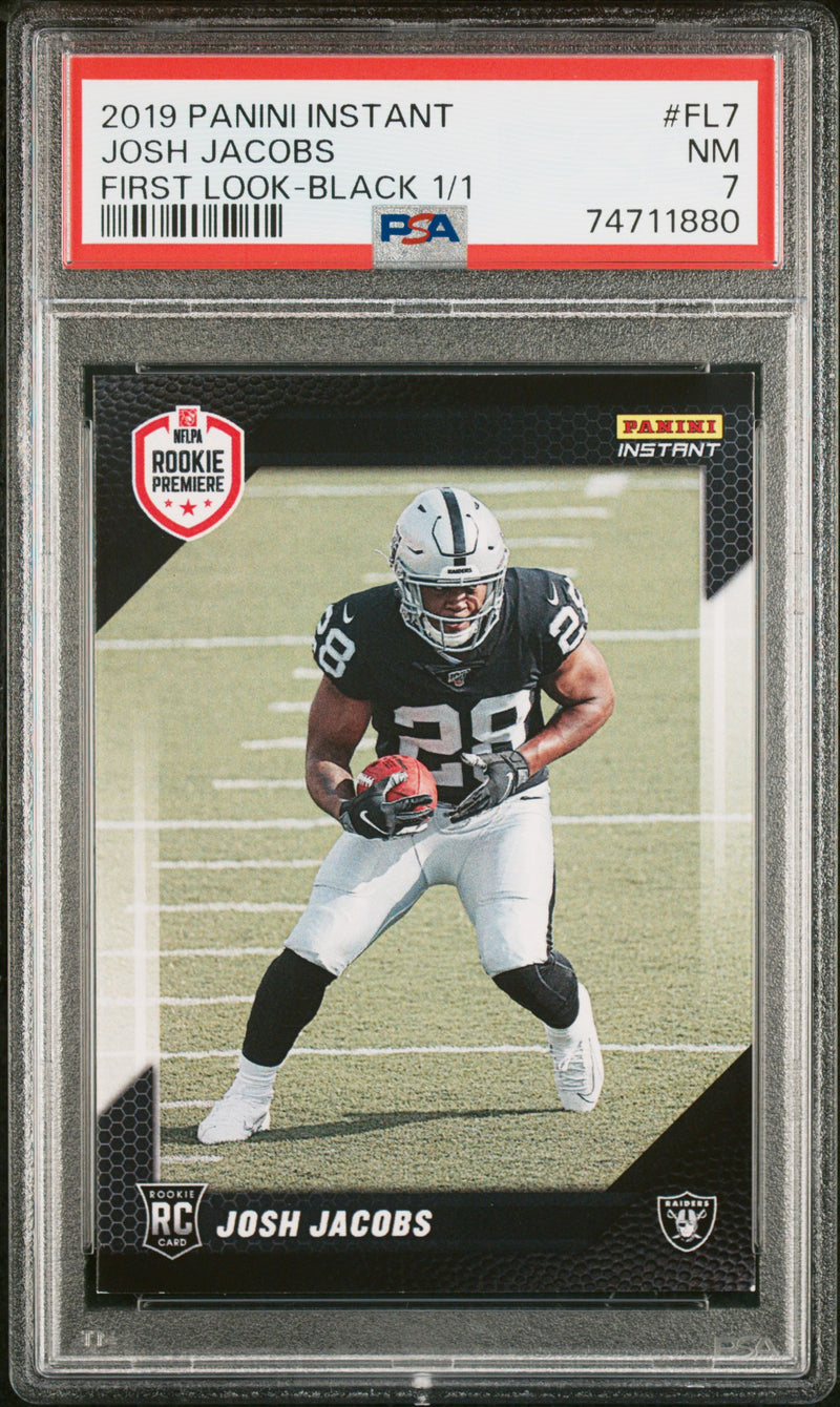PSA 7 Josh Jacobs 2019 Panini Instant #FL7 First Look Black 1/1 Rookie Card Las Vegas Raiders