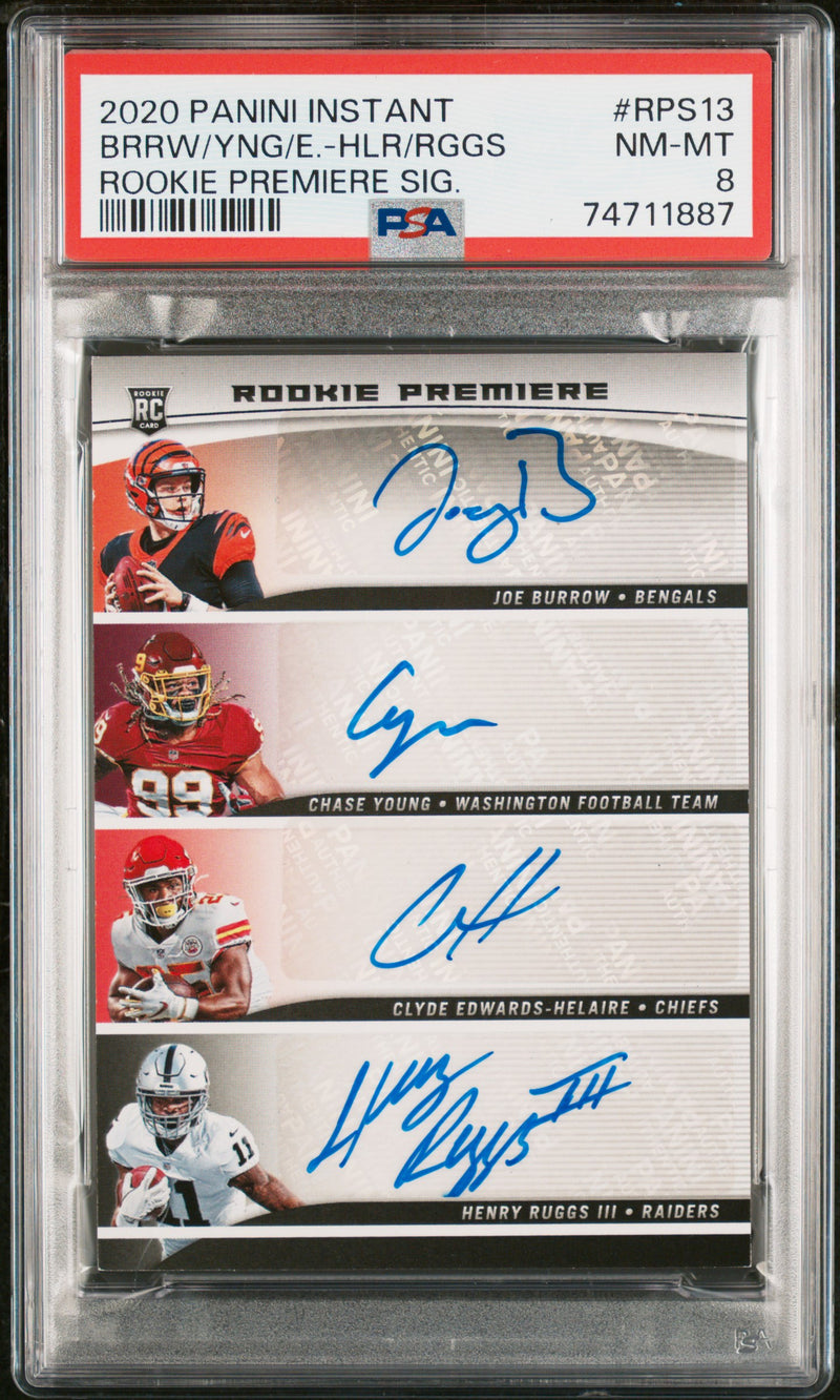 PSA 8 Joe Burrow/Chase Young/Clyde Edwards-Helaire/Henry Ruggs 2020 Panini Instant #RPS13 Rookie Premiere Sig. Rookie Card Cincinnati Bengals