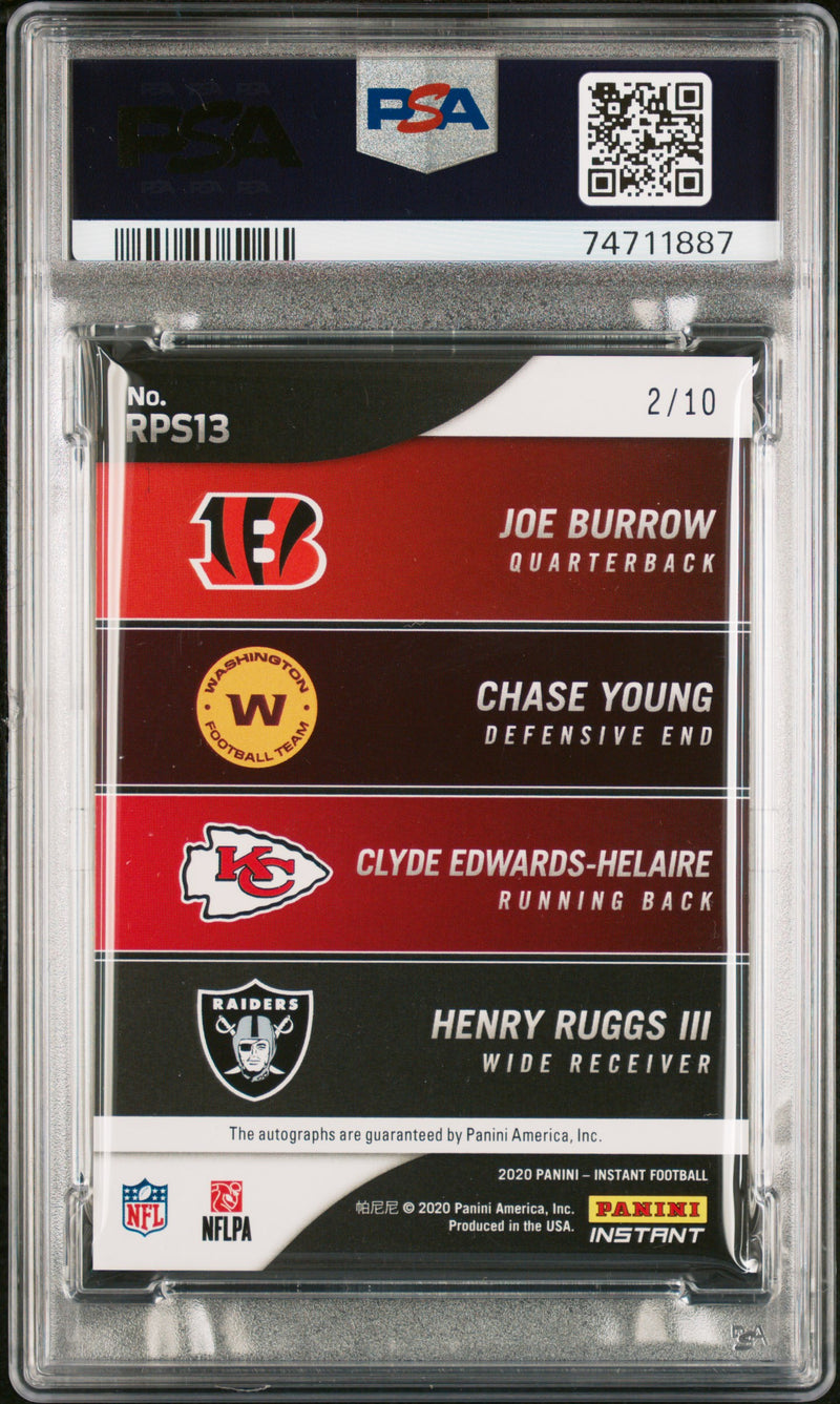 PSA 8 Joe Burrow/Chase Young/Clyde Edwards-Helaire/Henry Ruggs 2020 Panini Instant #RPS13 Rookie Premiere Sig. Rookie Card Cincinnati Bengals