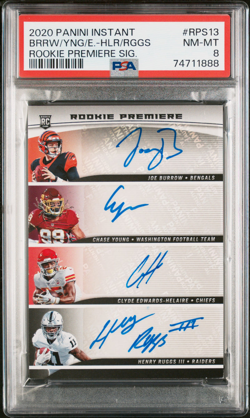 PSA 8 Joe Burrow/Chase Young/Clyde Edwards-Helaire/Henry Ruggs 2020 Panini Instant #RPS13 Rookie Premiere Sig. Rookie Card Cincinnati Bengals