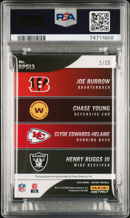 PSA 8 Joe Burrow/Young/Helaire/Ruggs Panini #RPS13 Rookie Prem. Auto Rookie Card